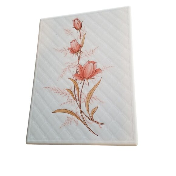 Vintage Painted Porcelain Tile Trivet Made In Spain Rose Floral Design 6 x 8 - Picture 2 of 12